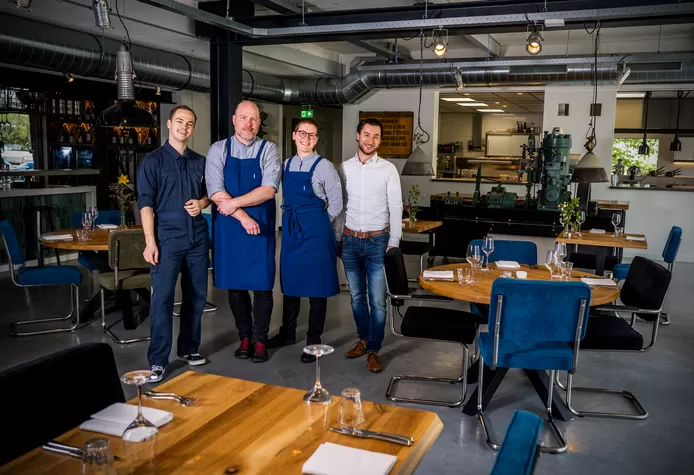 Teamfoto Marijn, Lucas Jeffries, Ines, Lucas Helmes restaurant de Proefstand